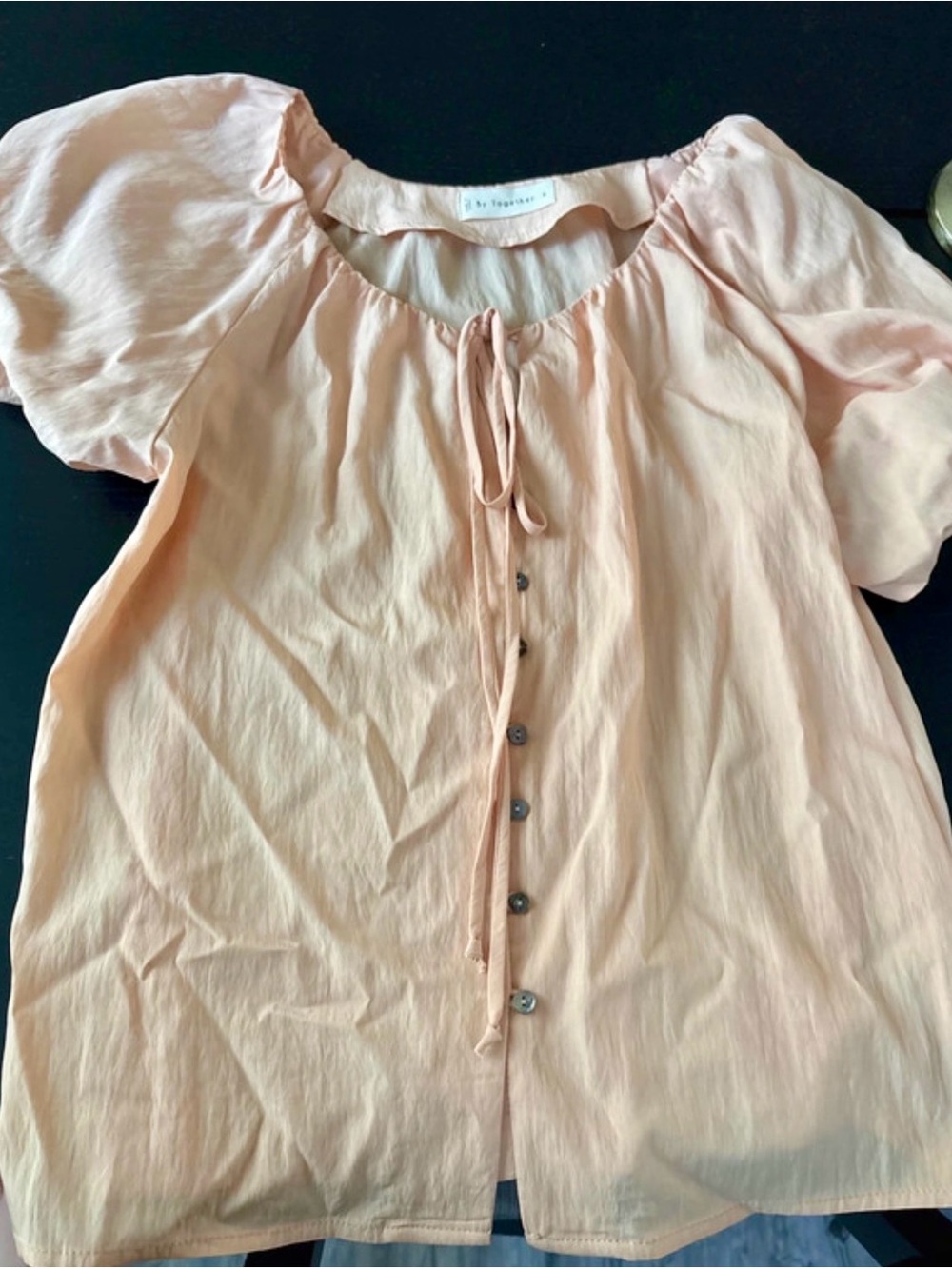 By Together Light Peach Tie-Front Peasant Top